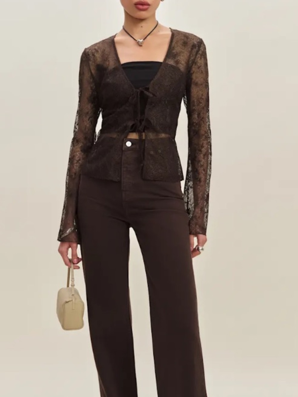 Reformation Kristen Knit Sheer Long Sleeve Top